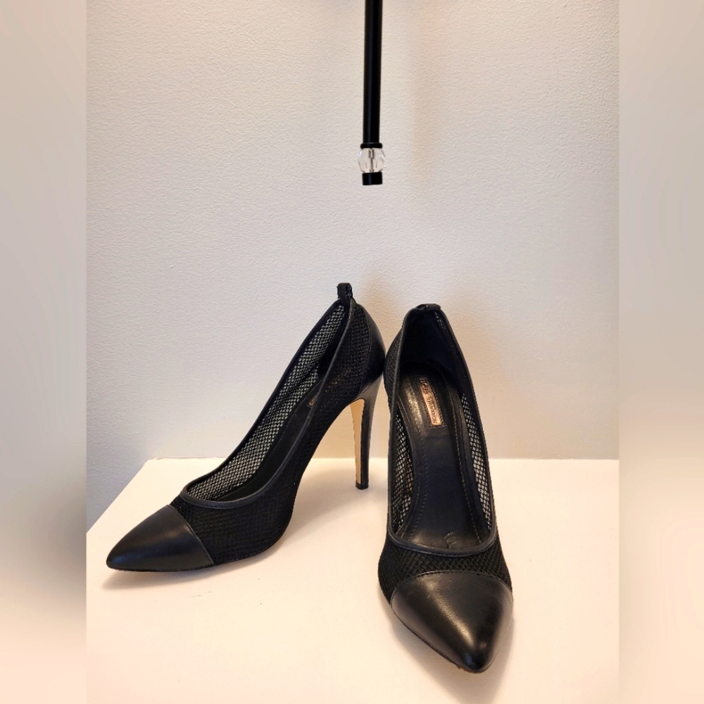 BCBGeneration Black Mesh & Leather Pointed-Toe Heels